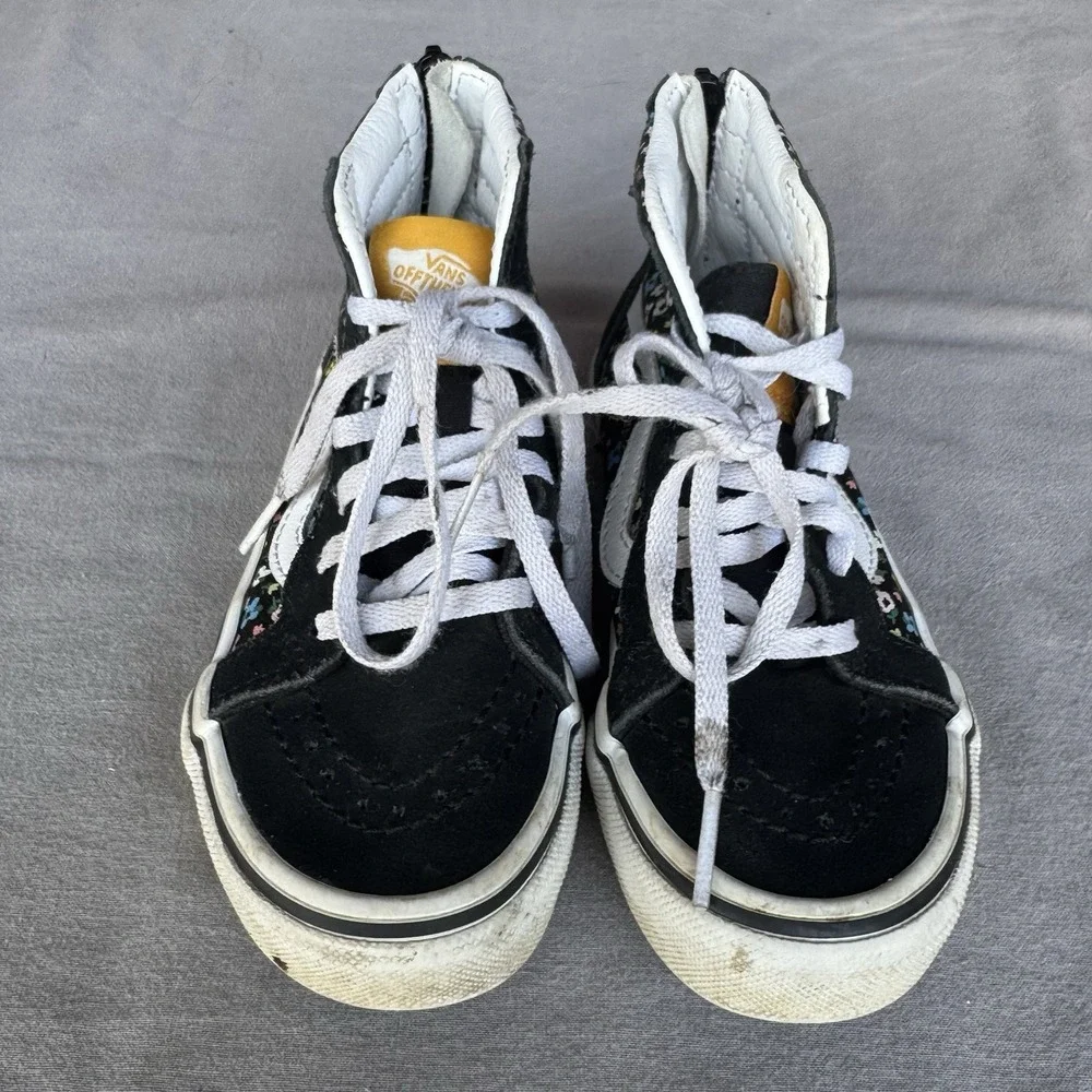 Size 11.5c - VANS‎ Toddler Sk8-Hi Zip Flowers Black /White Skate Canvas Sneakers